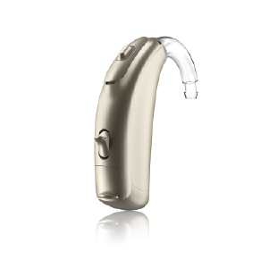 A behind the ear style of hearing aid on display at Connect Hearing serving TX, FL, CA. 